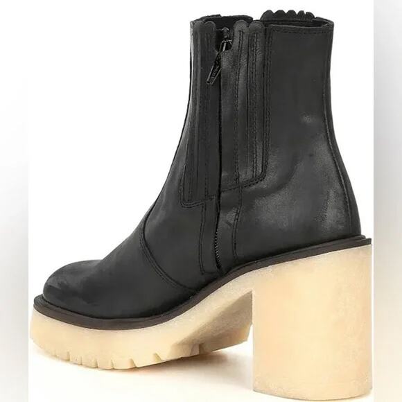 nib FREE PEOPLE sz 37.5/ 7.5 James Black Leather Chelsea Boot w chunky heel - Picture 2 of 5